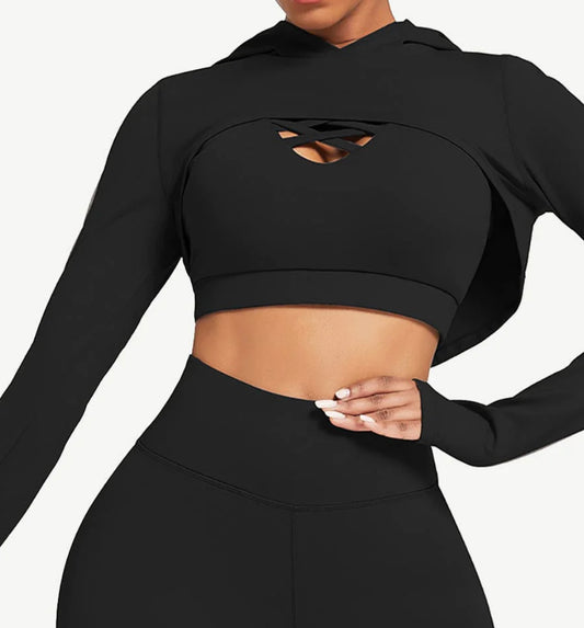 Hooded Neck Detachable Cups Crop Top For Runner