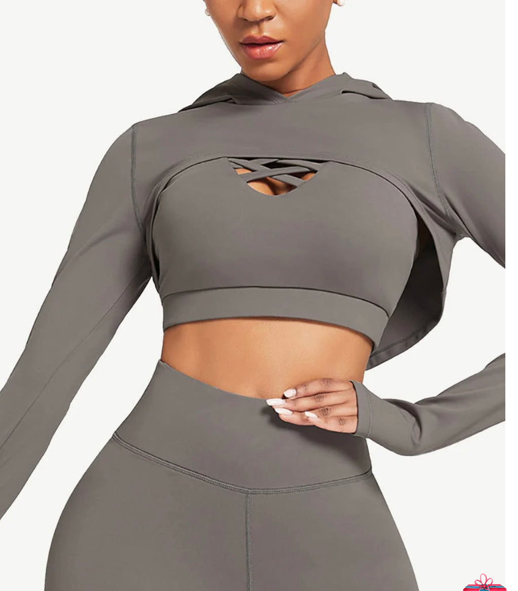 Hooded Neck Detachable Cups Crop Top For Runner