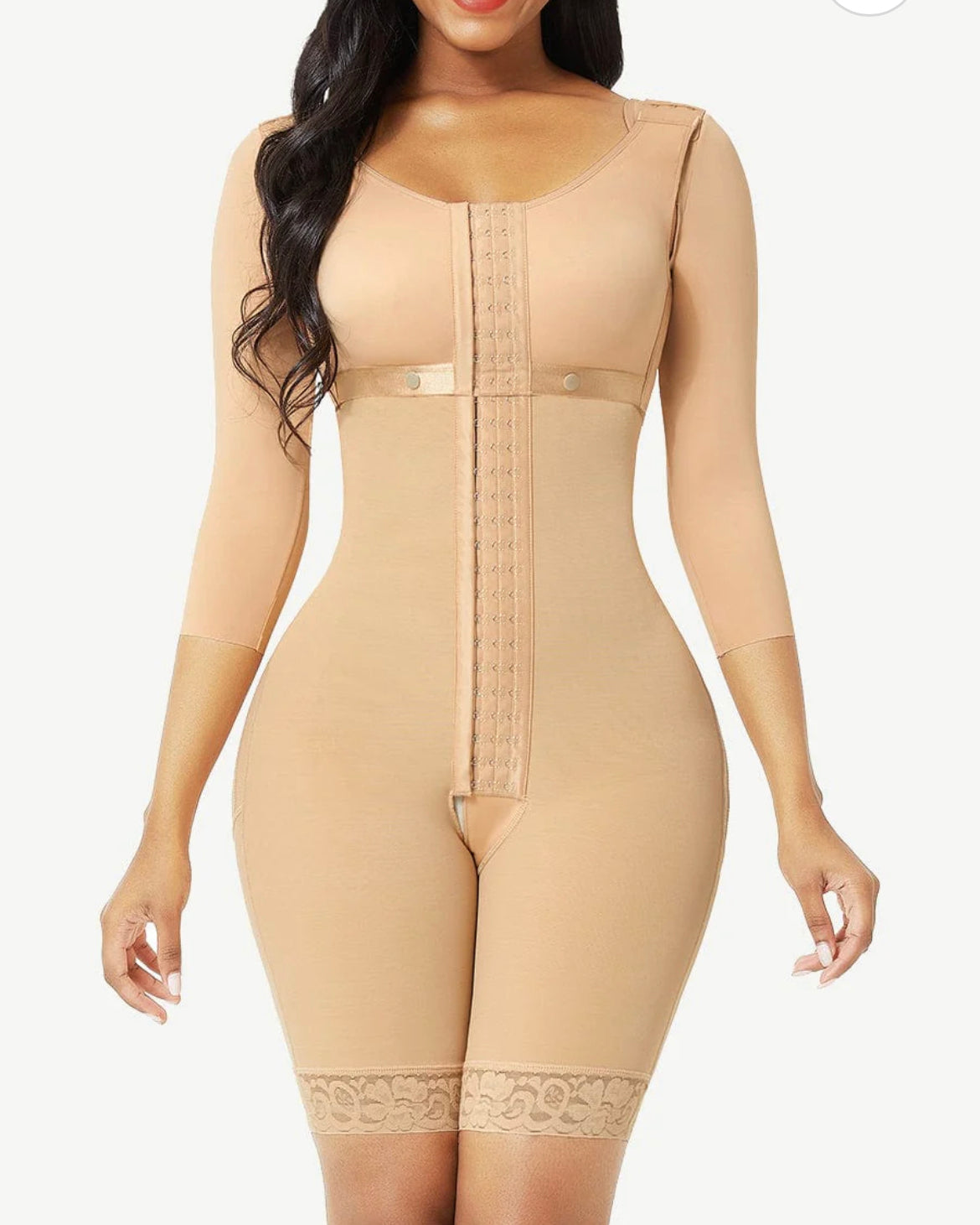 Lace Trim Hourglass Post-surgical Body Shaper With Sleeves Good